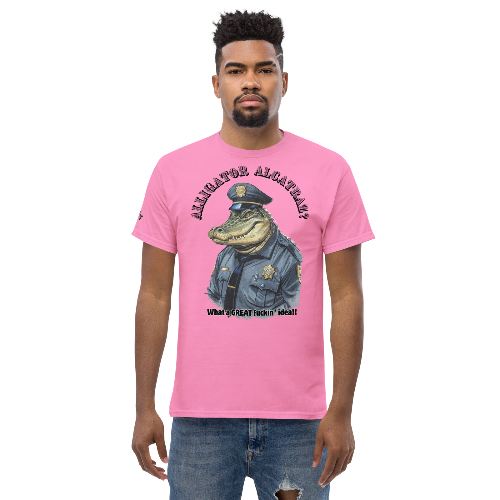 Rowdy Boy "Alligateor Alcatraz???" (What A Great Fuckin Idea!) Unisex Classic Tee - Image 72