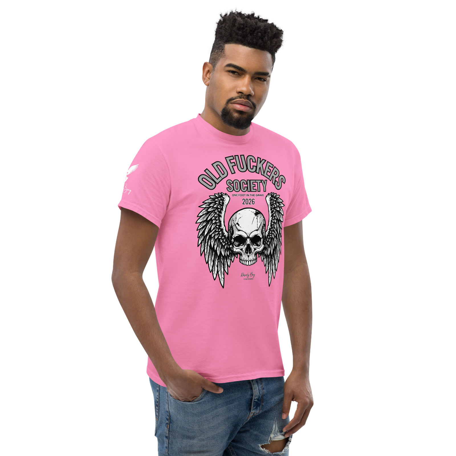 Rowdy Boy " Old Fuckers Society" (One foot in the grave) Unisex Classic Tee - Image 180