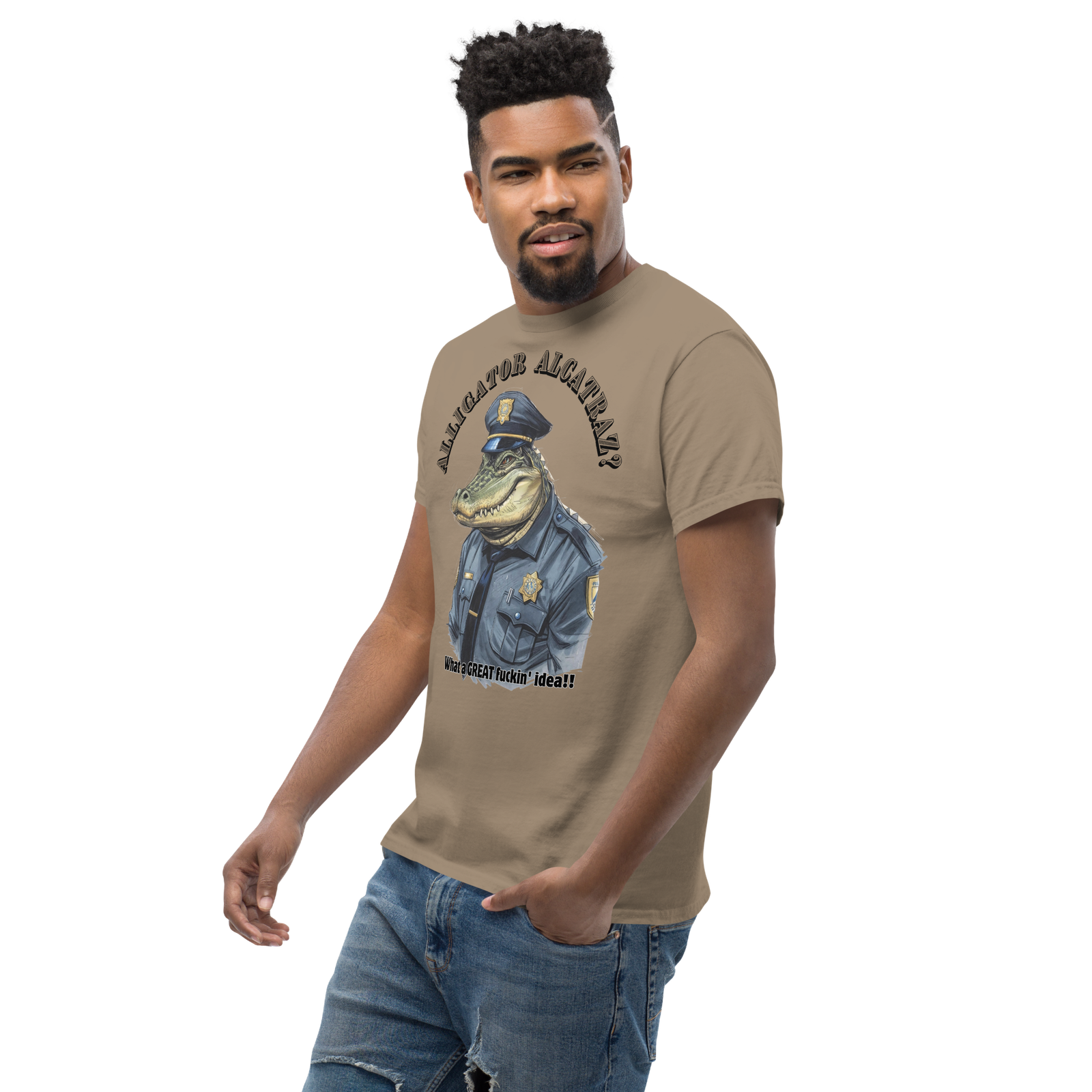 Rowdy Boy "Alligateor Alcatraz???" (What A Great Fuckin Idea!) Unisex Classic Tee - Image 42