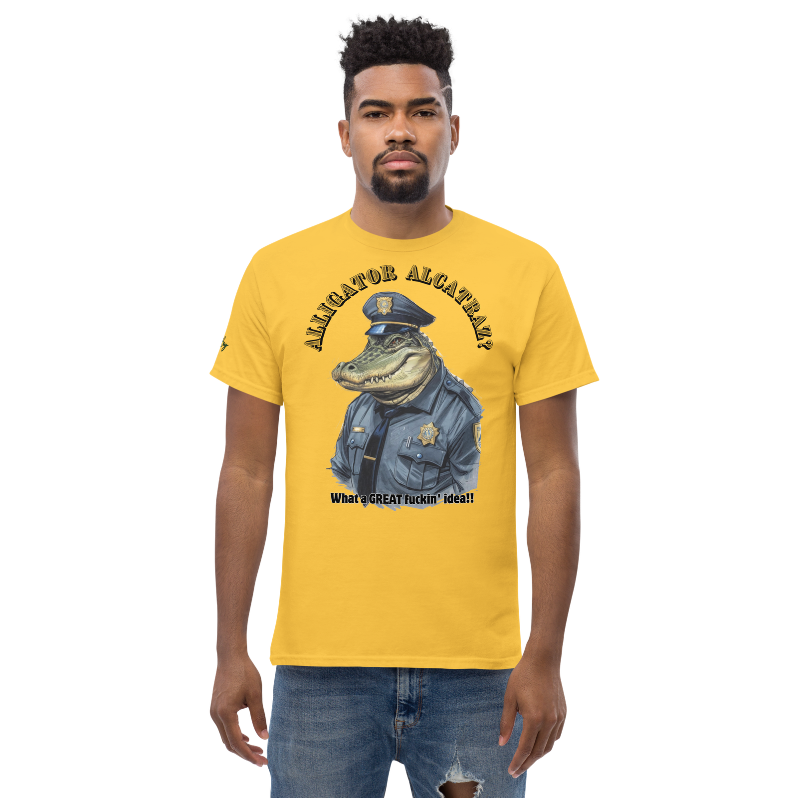 Rowdy Boy "Alligateor Alcatraz???" (What A Great Fuckin Idea!) Unisex Classic Tee - Image 144