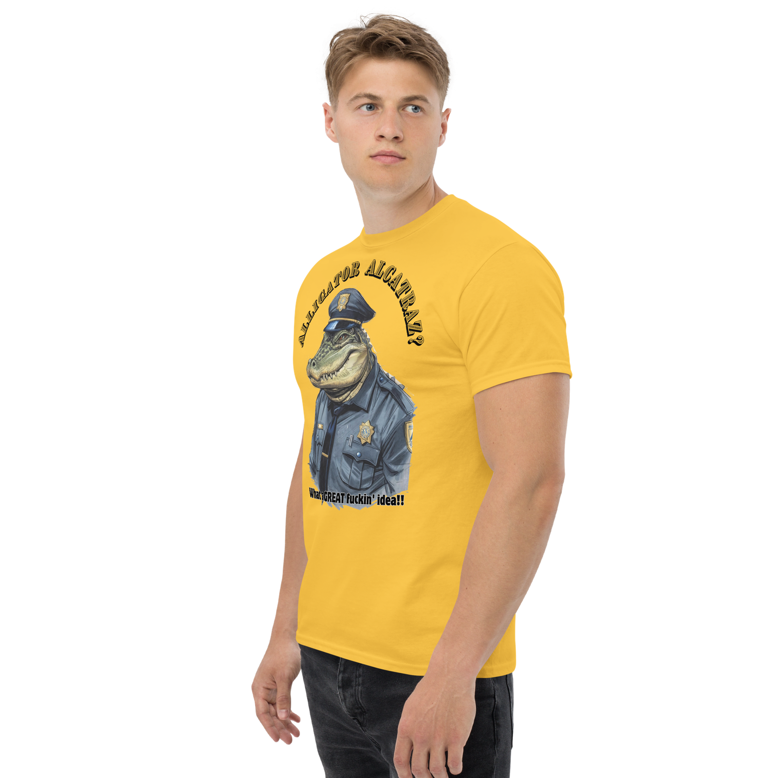 Rowdy Boy "Alligateor Alcatraz???" (What A Great Fuckin Idea!) Unisex Classic Tee - Image 135