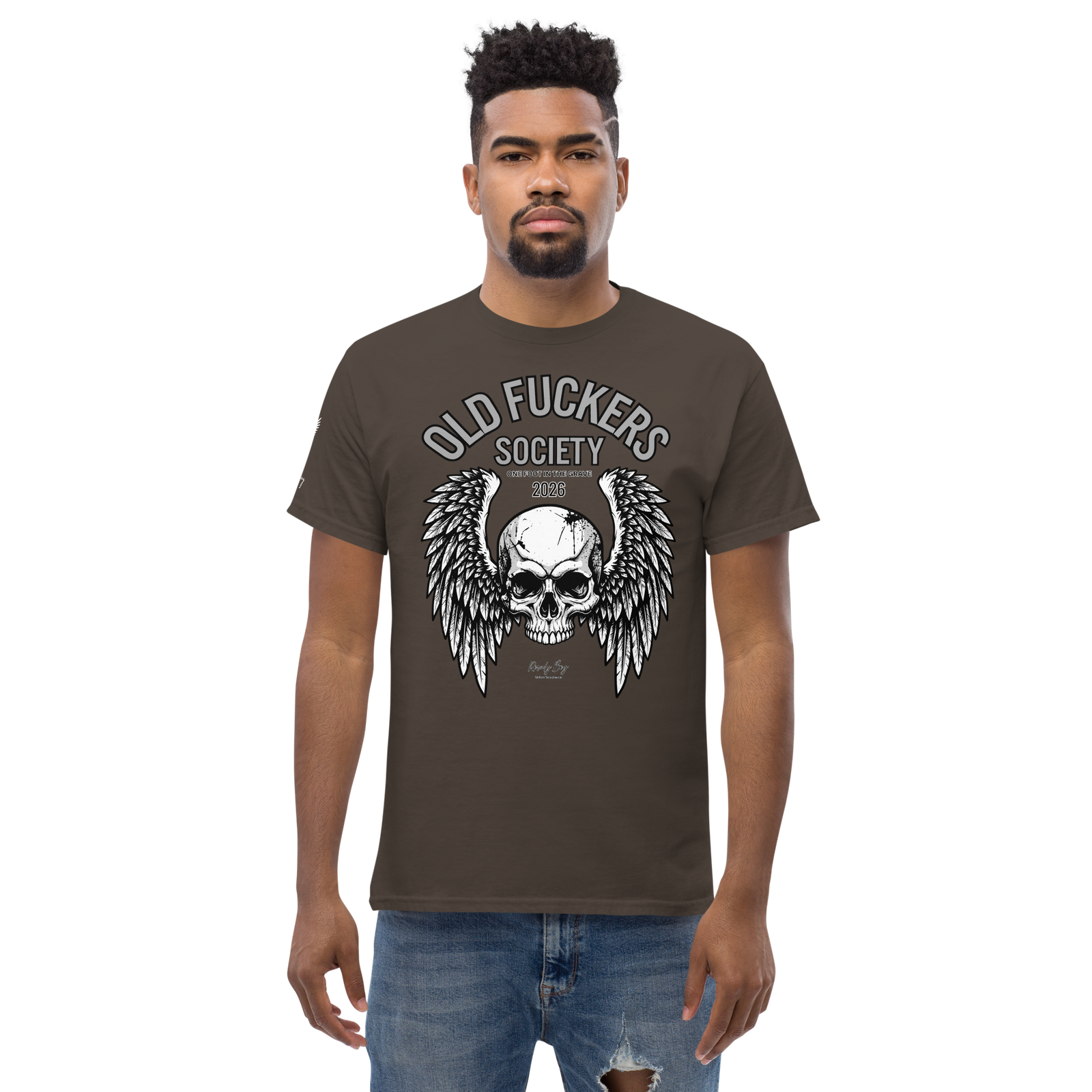 Rowdy Boy " Old Fuckers Society" (One foot in the grave) Unisex Classic Tee - Image 78