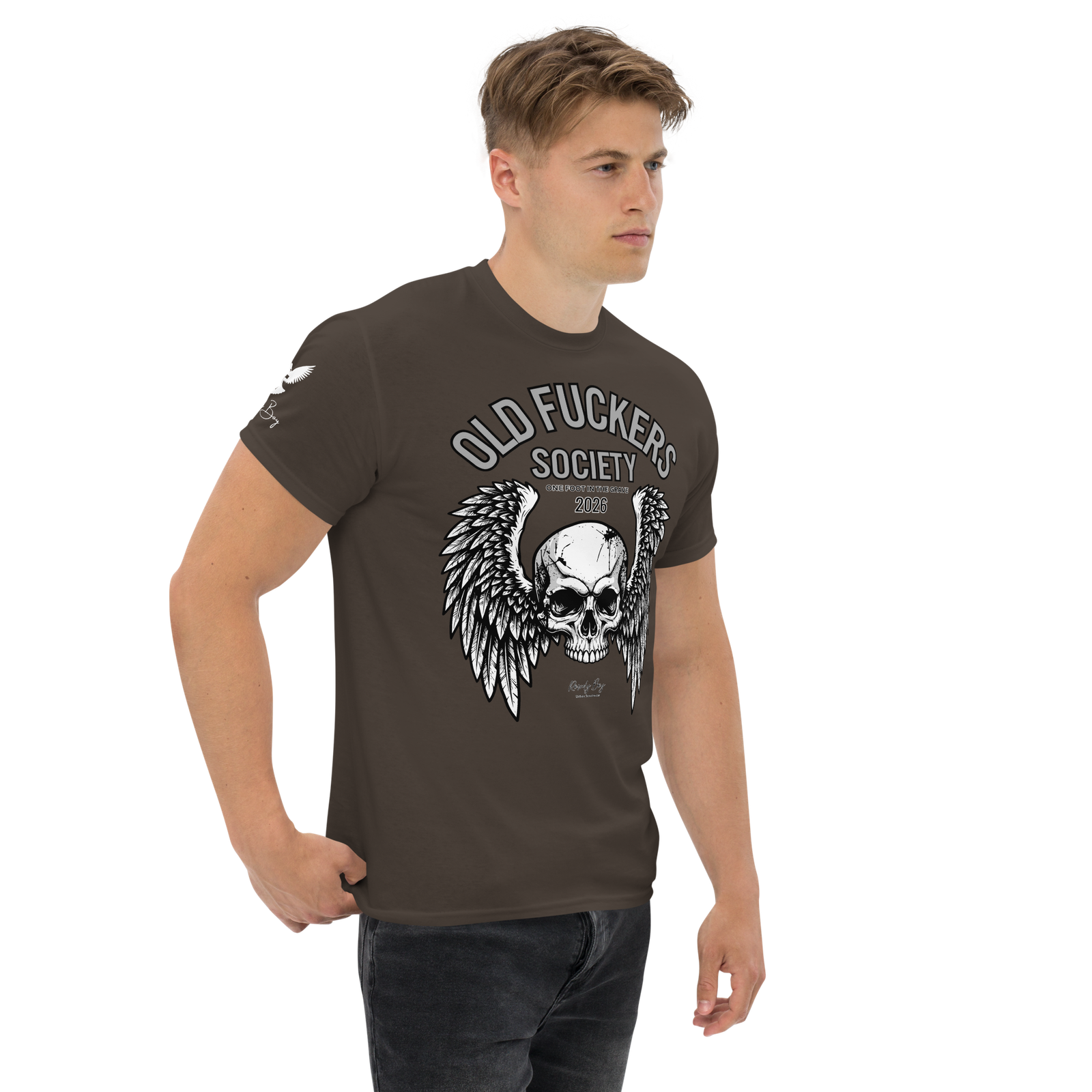 Rowdy Boy " Old Fuckers Society" (One foot in the grave) Unisex Classic Tee - Image 67