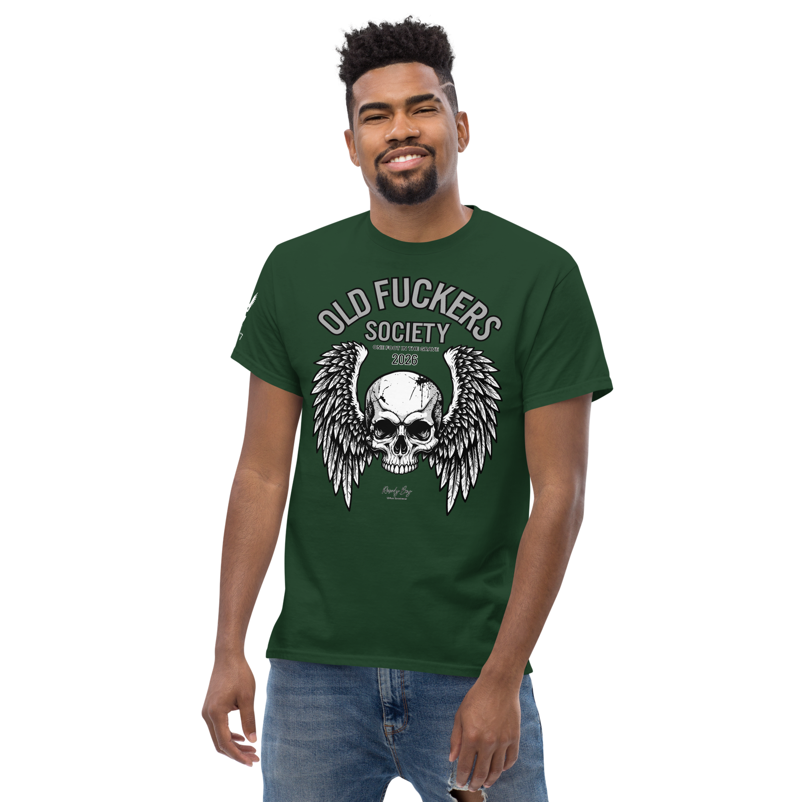 Rowdy Boy " Old Fuckers Society" (One foot in the grave) Unisex Classic Tee - Image 62