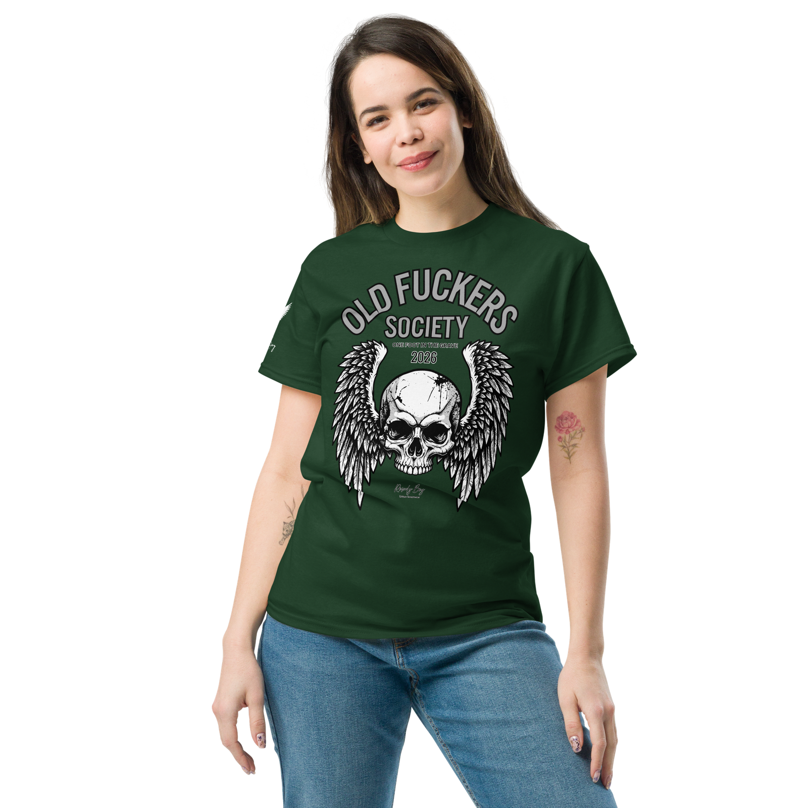 Rowdy Boy " Old Fuckers Society" (One foot in the grave) Unisex Classic Tee - Image 55