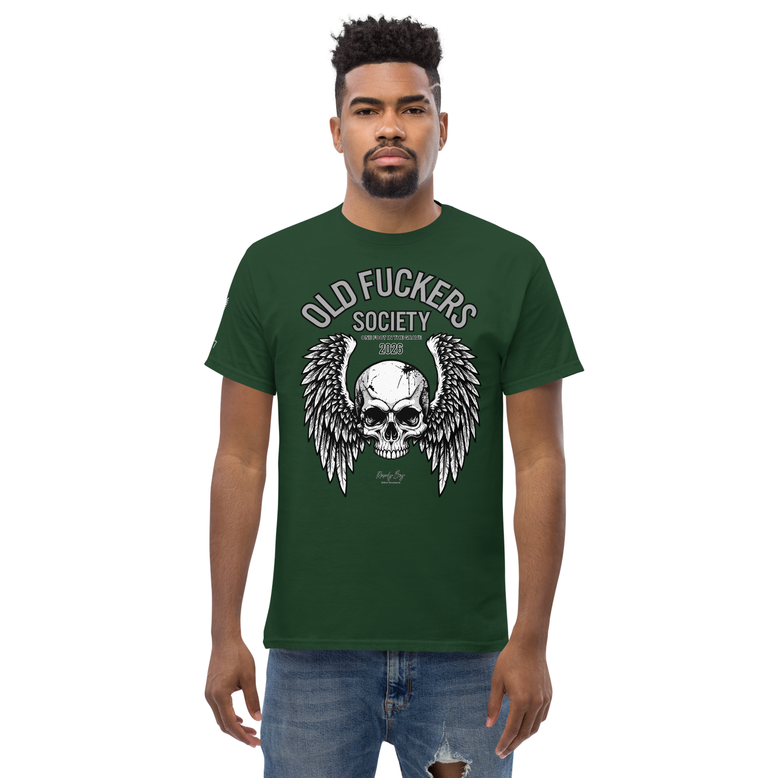 Rowdy Boy " Old Fuckers Society" (One foot in the grave) Unisex Classic Tee - Image 66