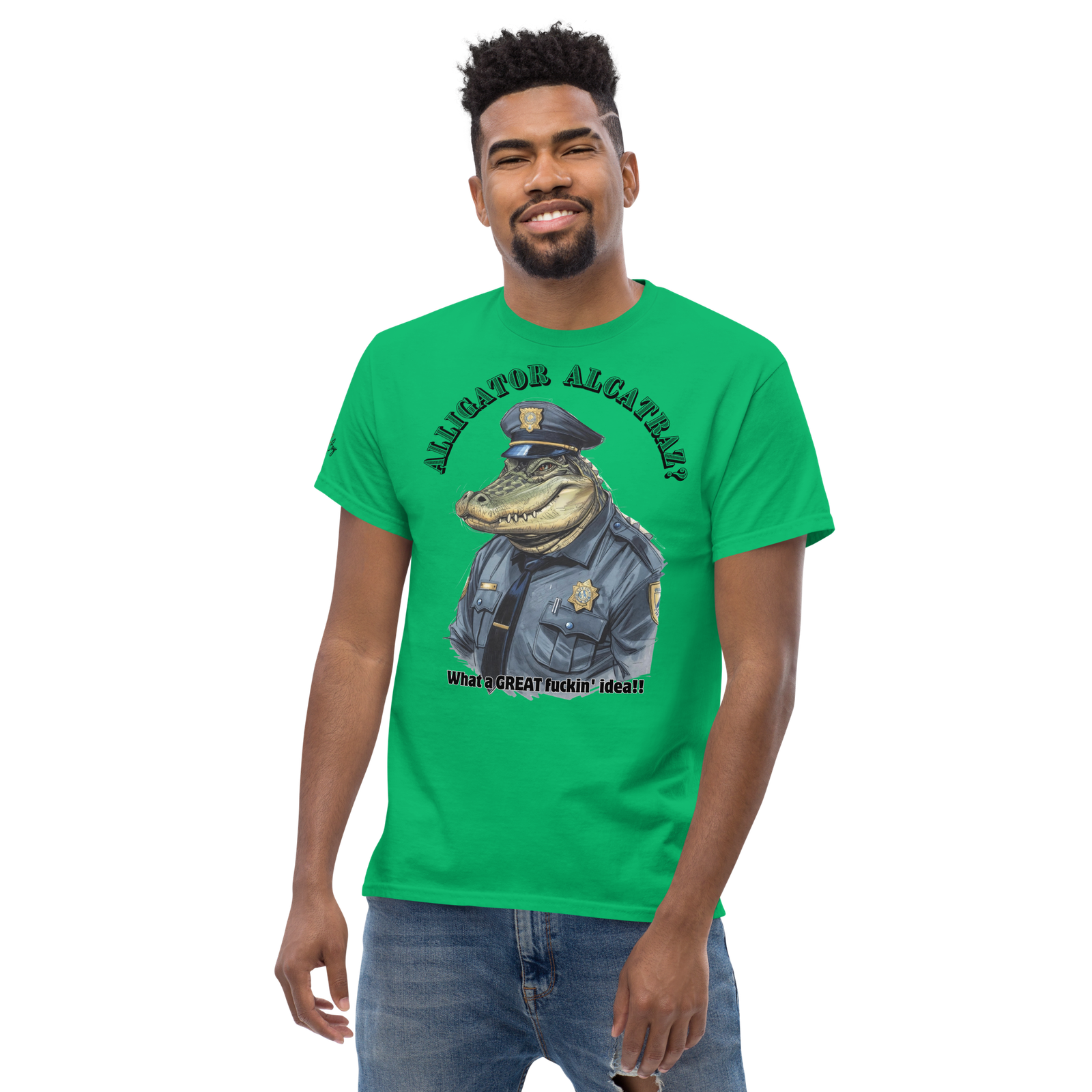 Rowdy Boy "Alligateor Alcatraz???" (What A Great Fuckin Idea!) Unisex Classic Tee - Image 60