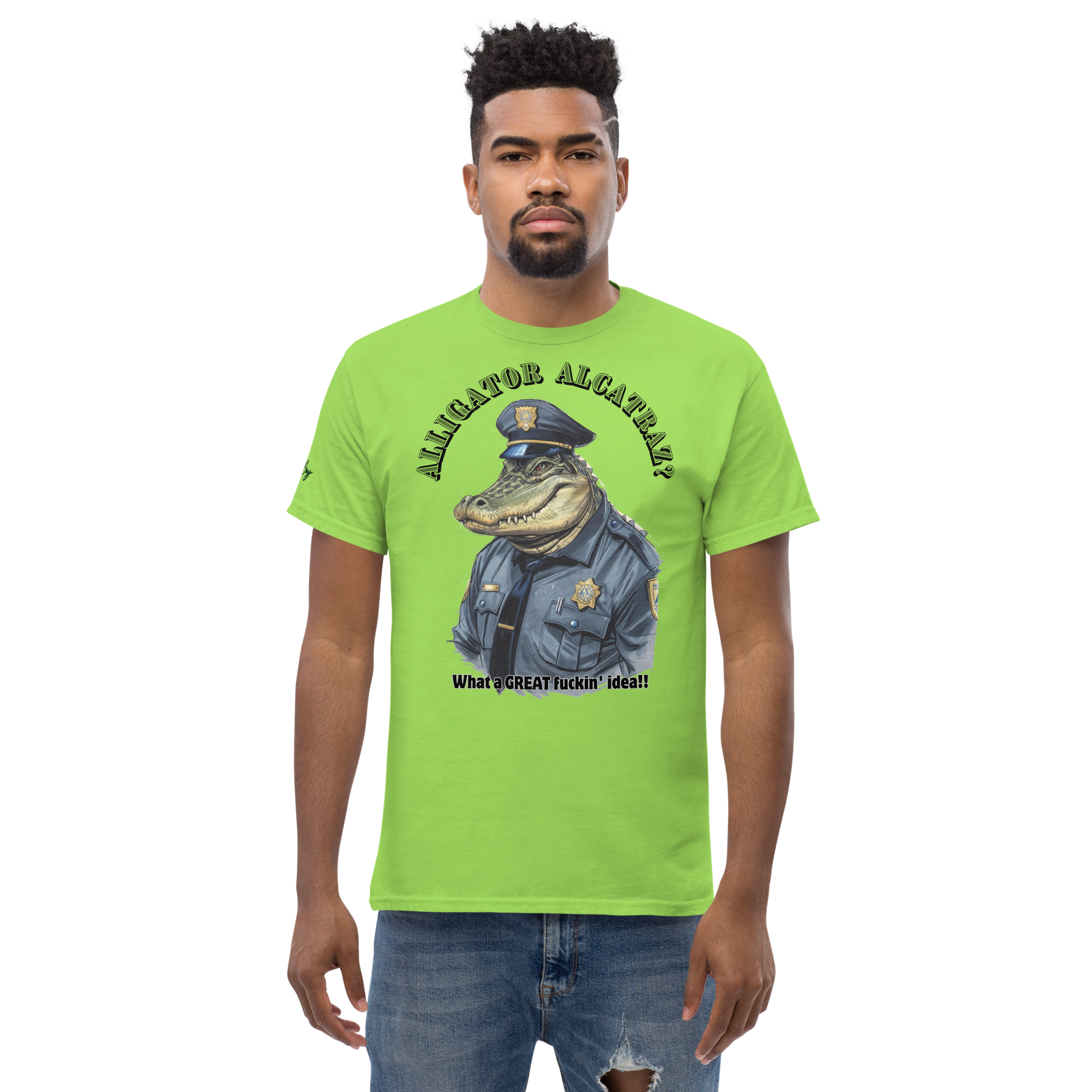 Rowdy Boy "Alligateor Alcatraz???" (What A Great Fuckin Idea!) Unisex Classic Tee - Image 131