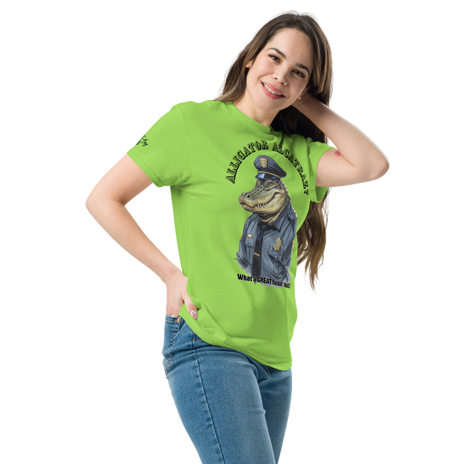 Rowdy Boy "Alligateor Alcatraz???" (What A Great Fuckin Idea!) Unisex Classic Tee - Image 128