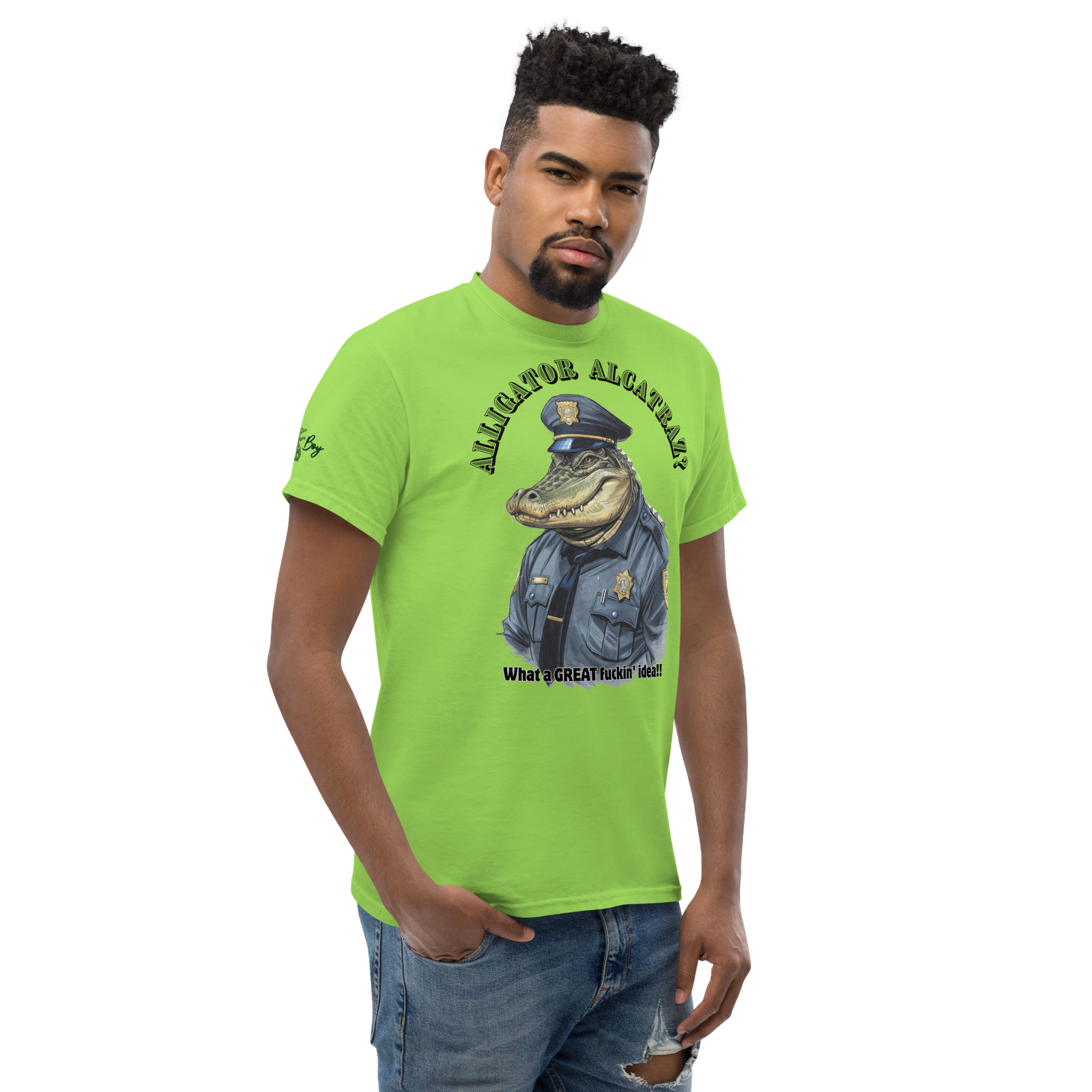 Rowdy Boy "Alligateor Alcatraz???" (What A Great Fuckin Idea!) Unisex Classic Tee - Image 126