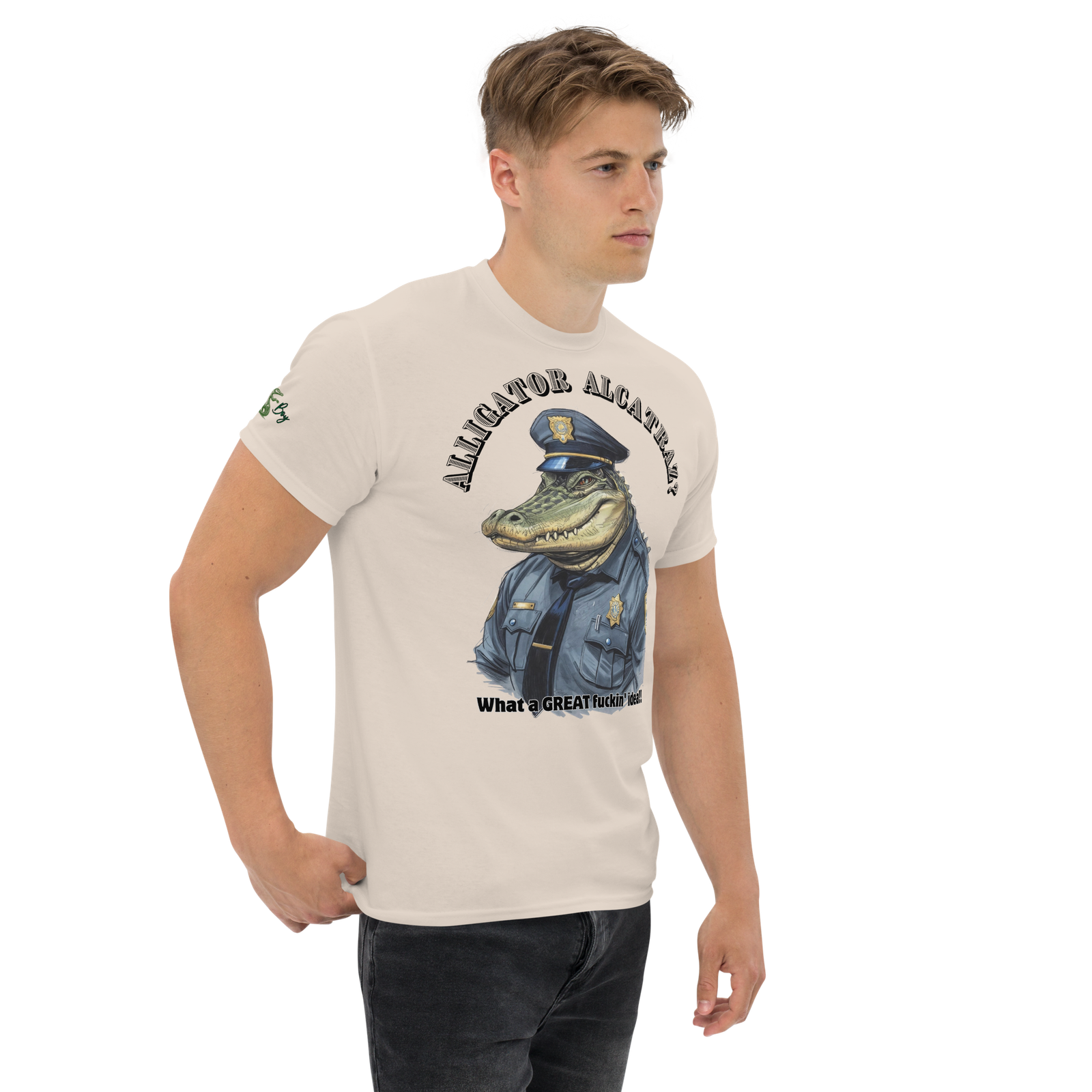 Rowdy Boy "Alligateor Alcatraz???" (What A Great Fuckin Idea!) Unisex Classic Tee - Image 159