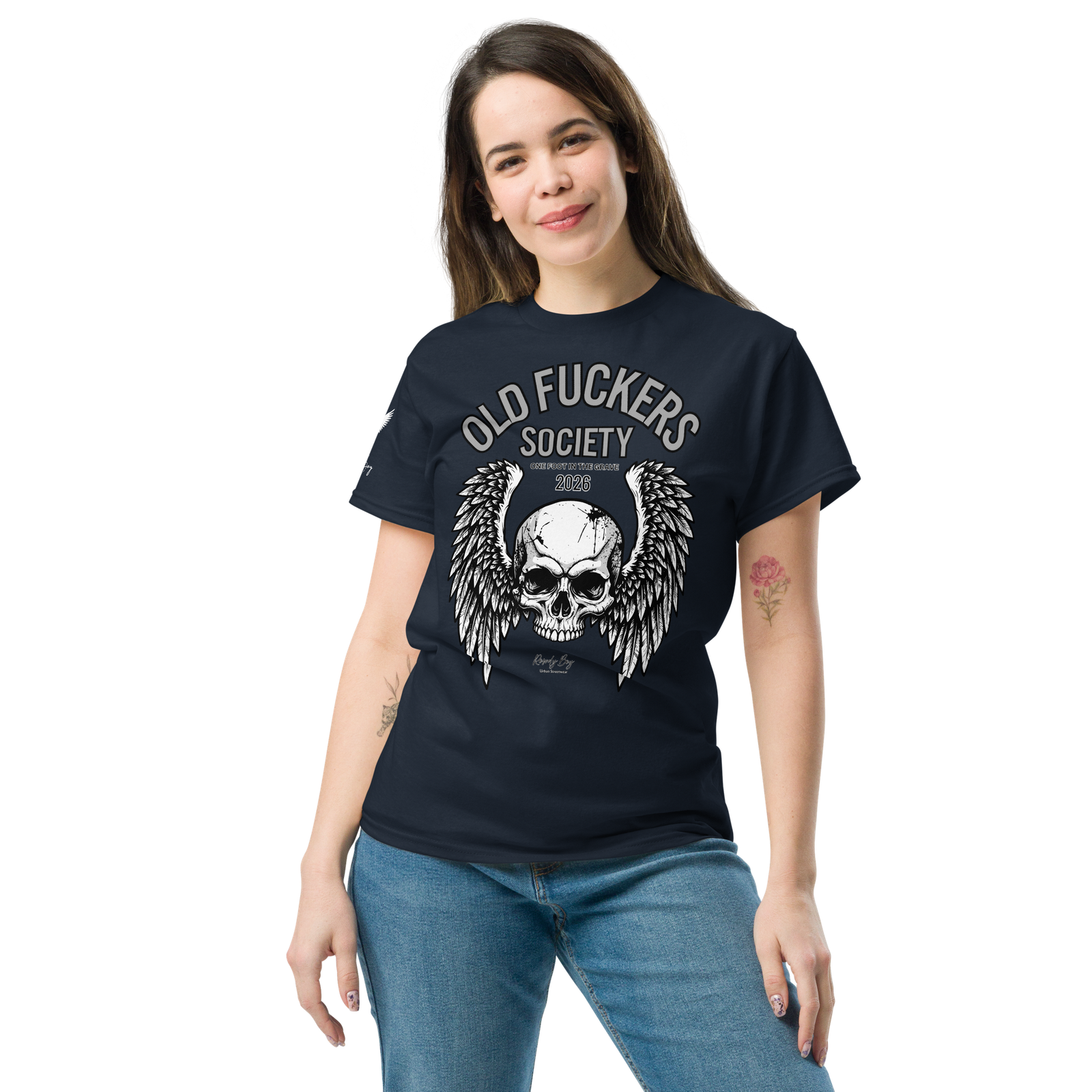 Rowdy Boy " Old Fuckers Society" (One foot in the grave) Unisex Classic Tee - Image 23