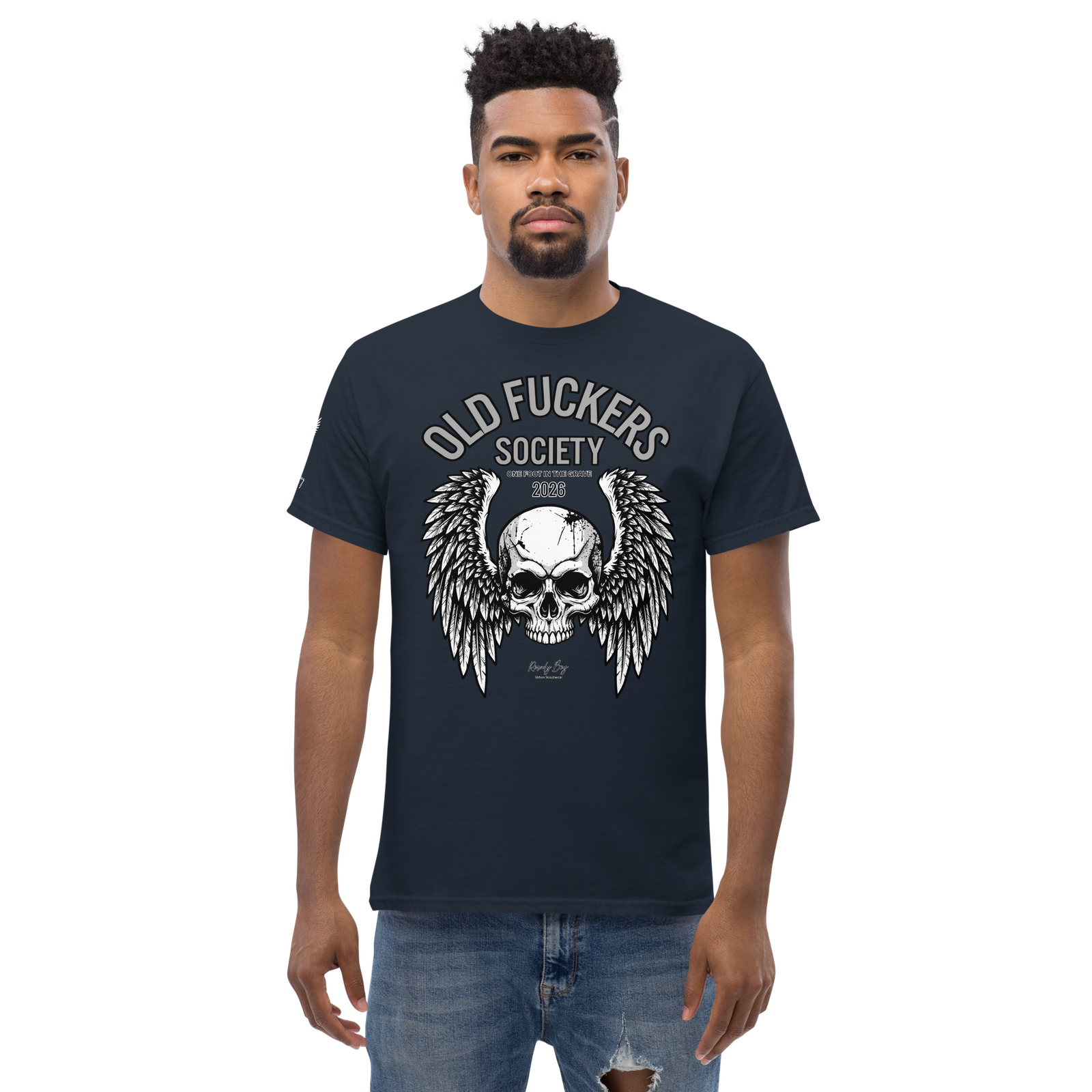 Rowdy Boy " Old Fuckers Society" (One foot in the grave) Unisex Classic Tee - Image 26