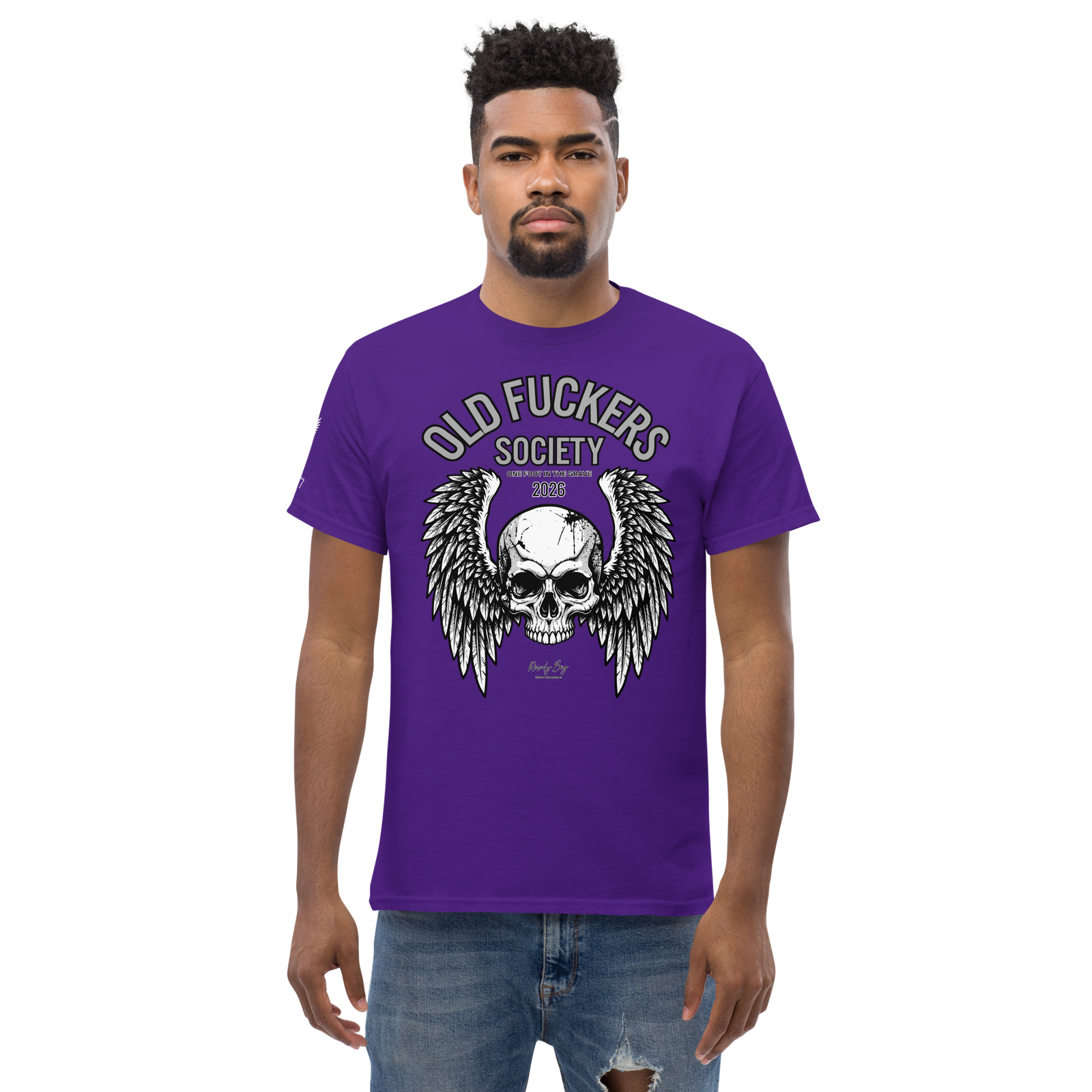 Rowdy Boy " Old Fuckers Society" (One foot in the grave) Unisex Classic Tee - Image 39