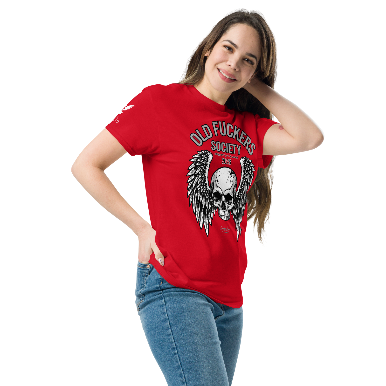 Rowdy Boy " Old Fuckers Society" (One foot in the grave) Unisex Classic Tee - Image 48