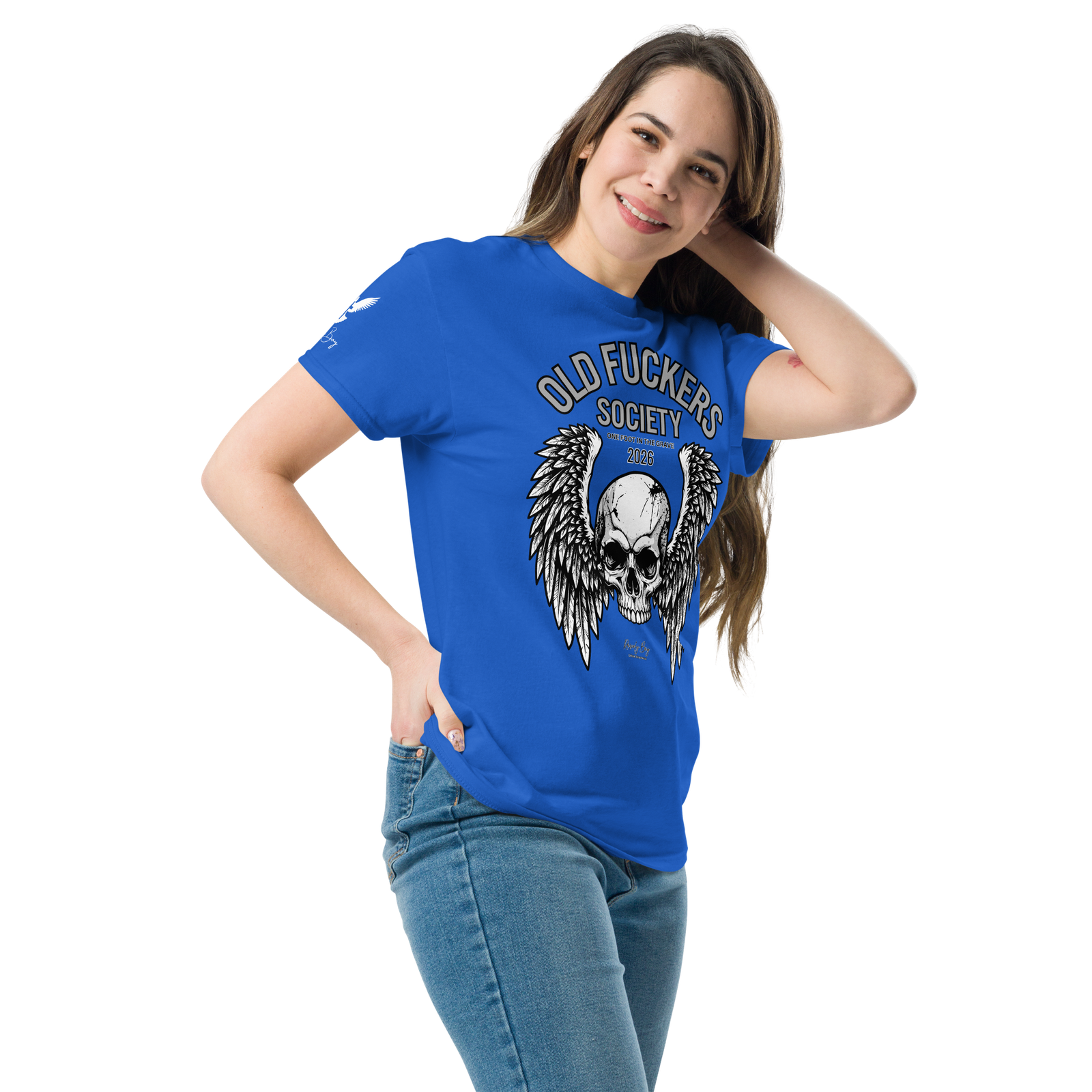 Rowdy Boy " Old Fuckers Society" (One foot in the grave) Unisex Classic Tee - Image 87