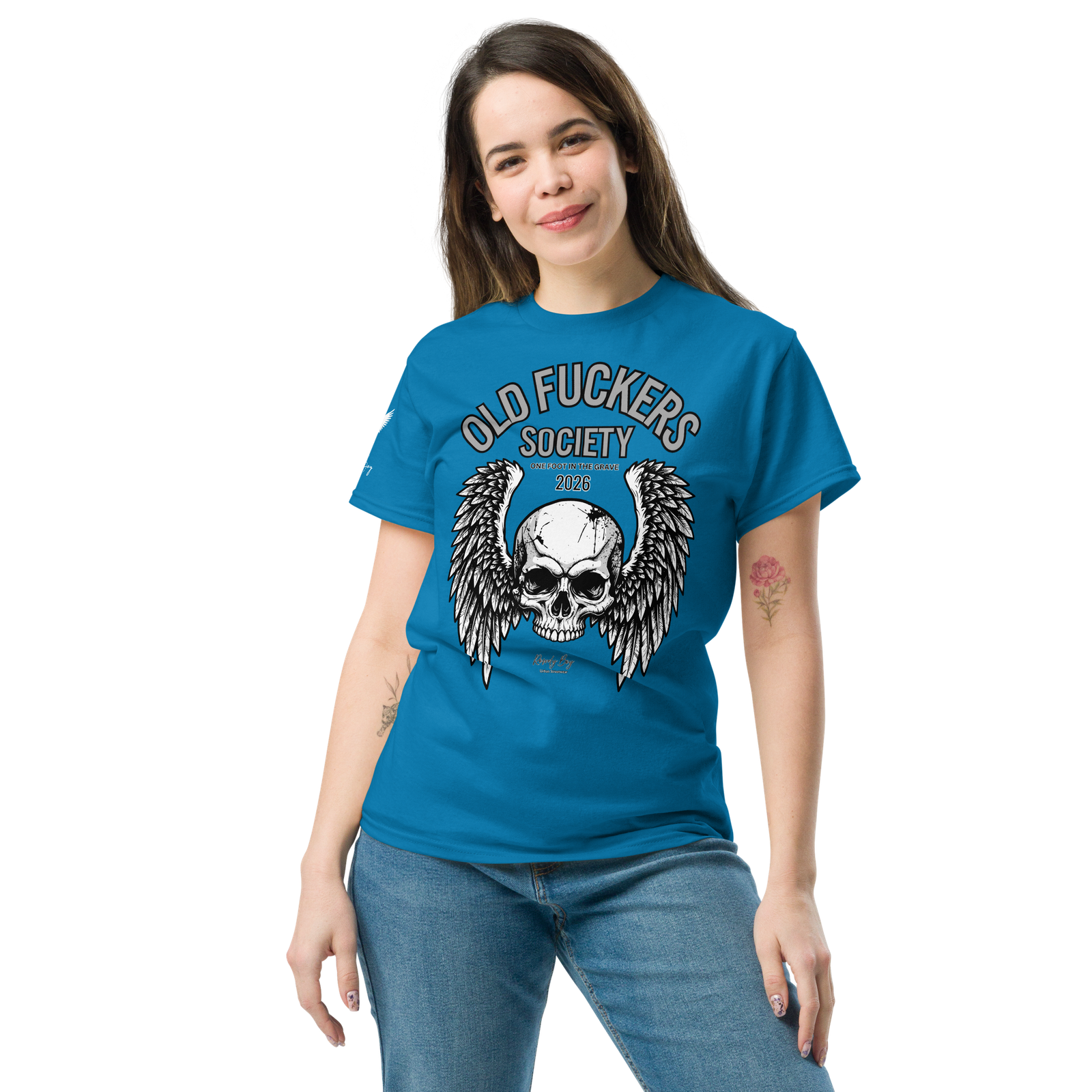 Rowdy Boy " Old Fuckers Society" (One foot in the grave) Unisex Classic Tee - Image 107