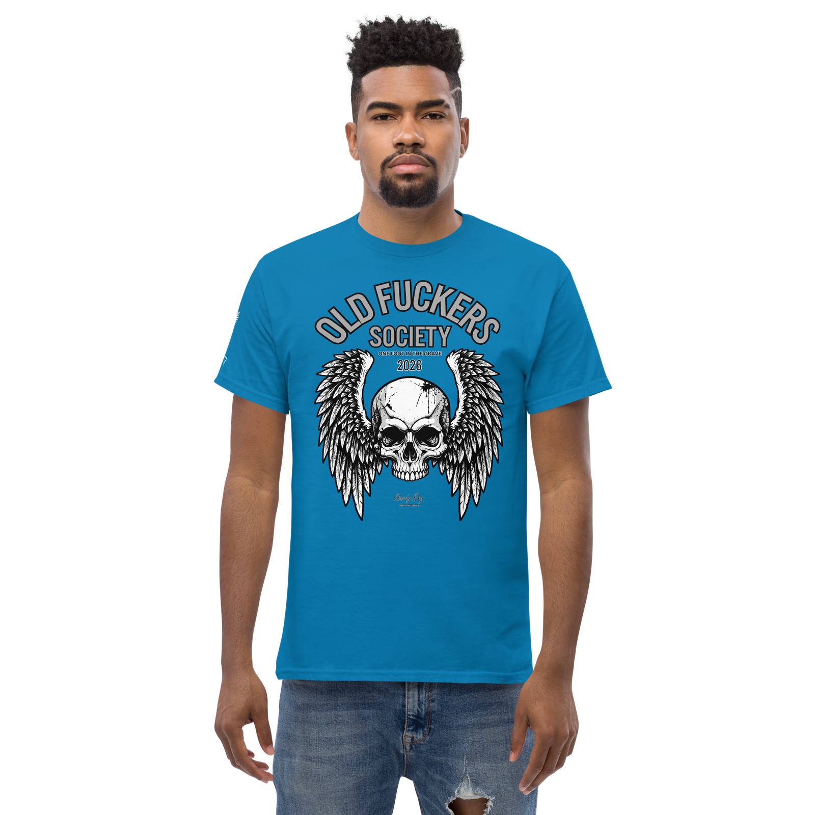 Rowdy Boy " Old Fuckers Society" (One foot in the grave) Unisex Classic Tee - Image 117