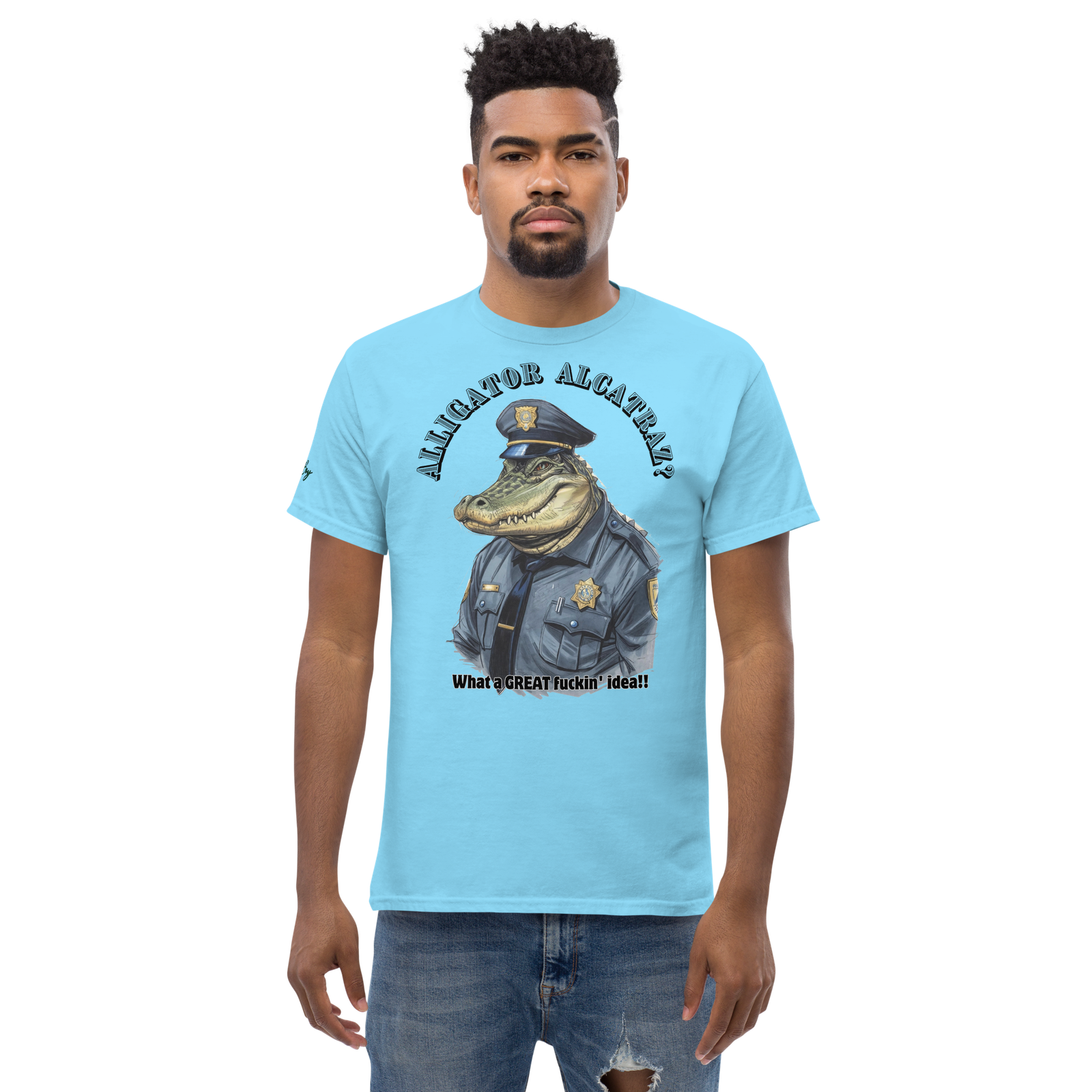 Rowdy Boy "Alligateor Alcatraz???" (What A Great Fuckin Idea!) Unisex Classic Tee - Image 157