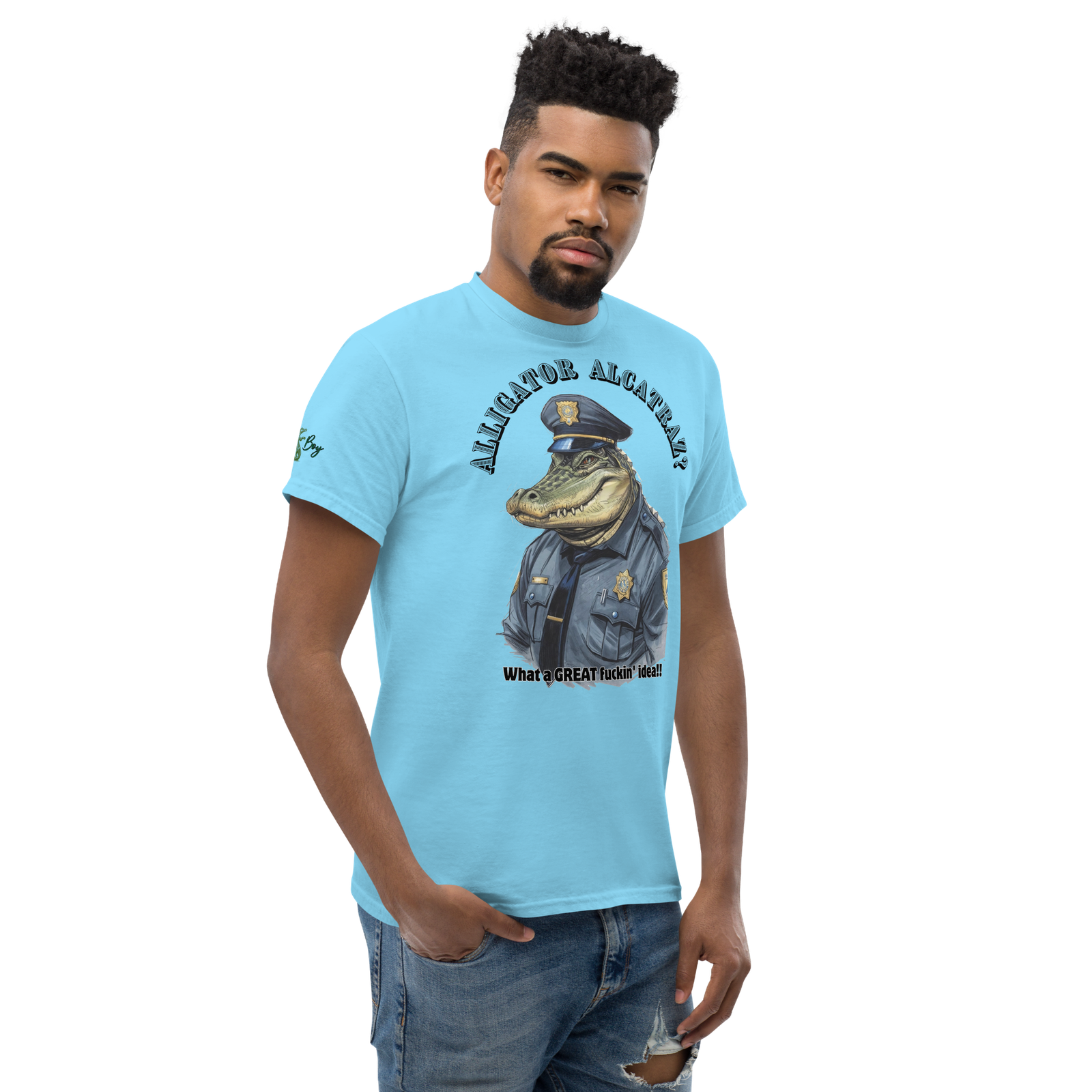 Rowdy Boy "Alligateor Alcatraz???" (What A Great Fuckin Idea!) Unisex Classic Tee - Image 149