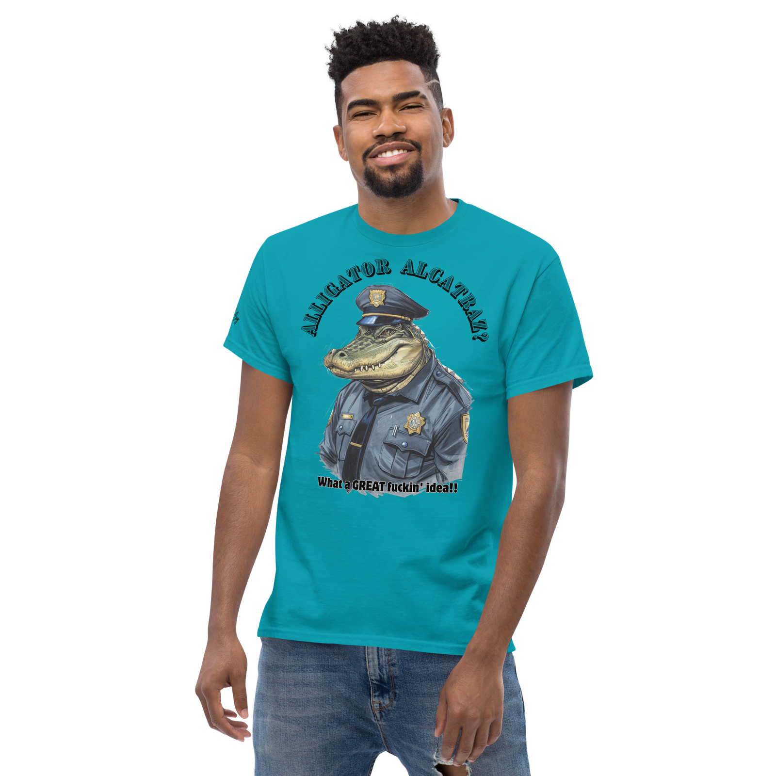 Rowdy Boy "Alligateor Alcatraz???" (What A Great Fuckin Idea!) Unisex Classic Tee - Image 22