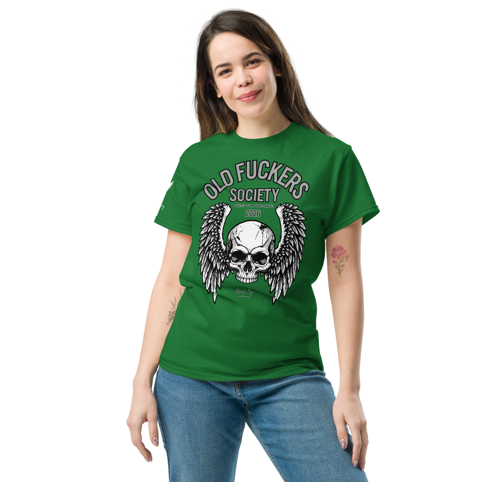 Rowdy Boy " Old Fuckers Society" (One foot in the grave) Unisex Classic Tee - Image 94