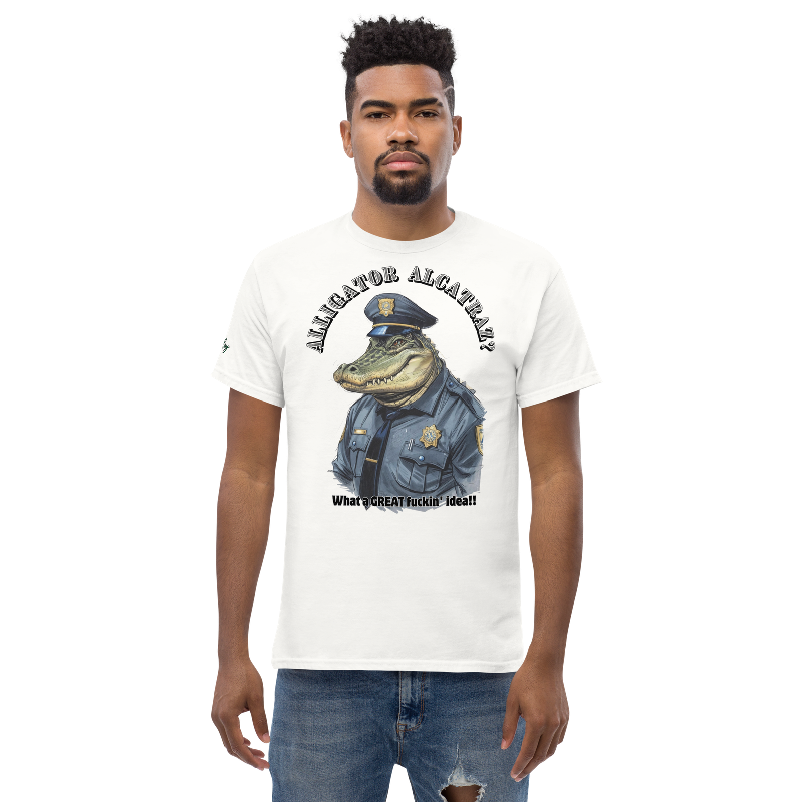 Rowdy Boy "Alligateor Alcatraz???" (What A Great Fuckin Idea!) Unisex Classic Tee - Image 196