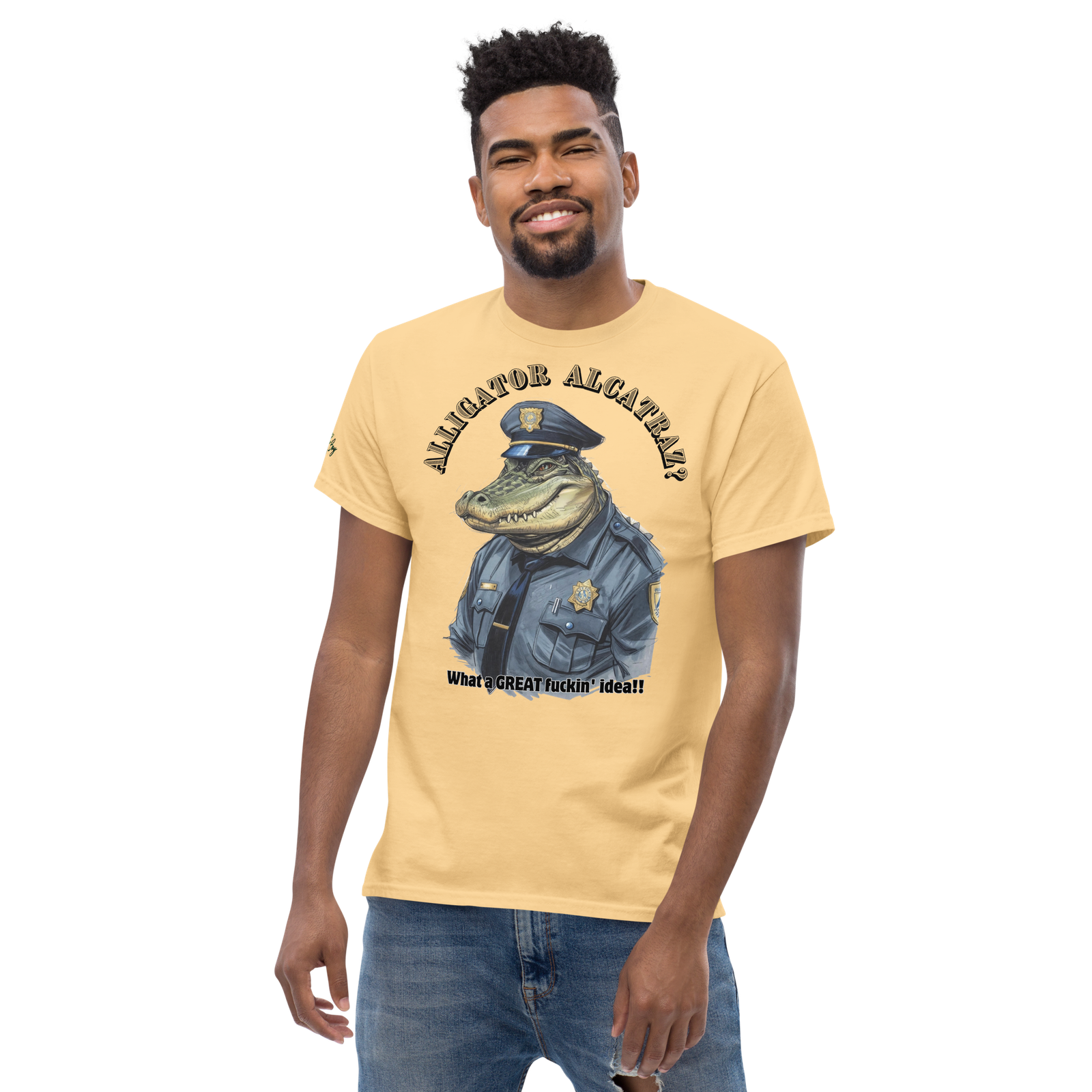 Rowdy Boy "Alligateor Alcatraz???" (What A Great Fuckin Idea!) Unisex Classic Tee - Image 180