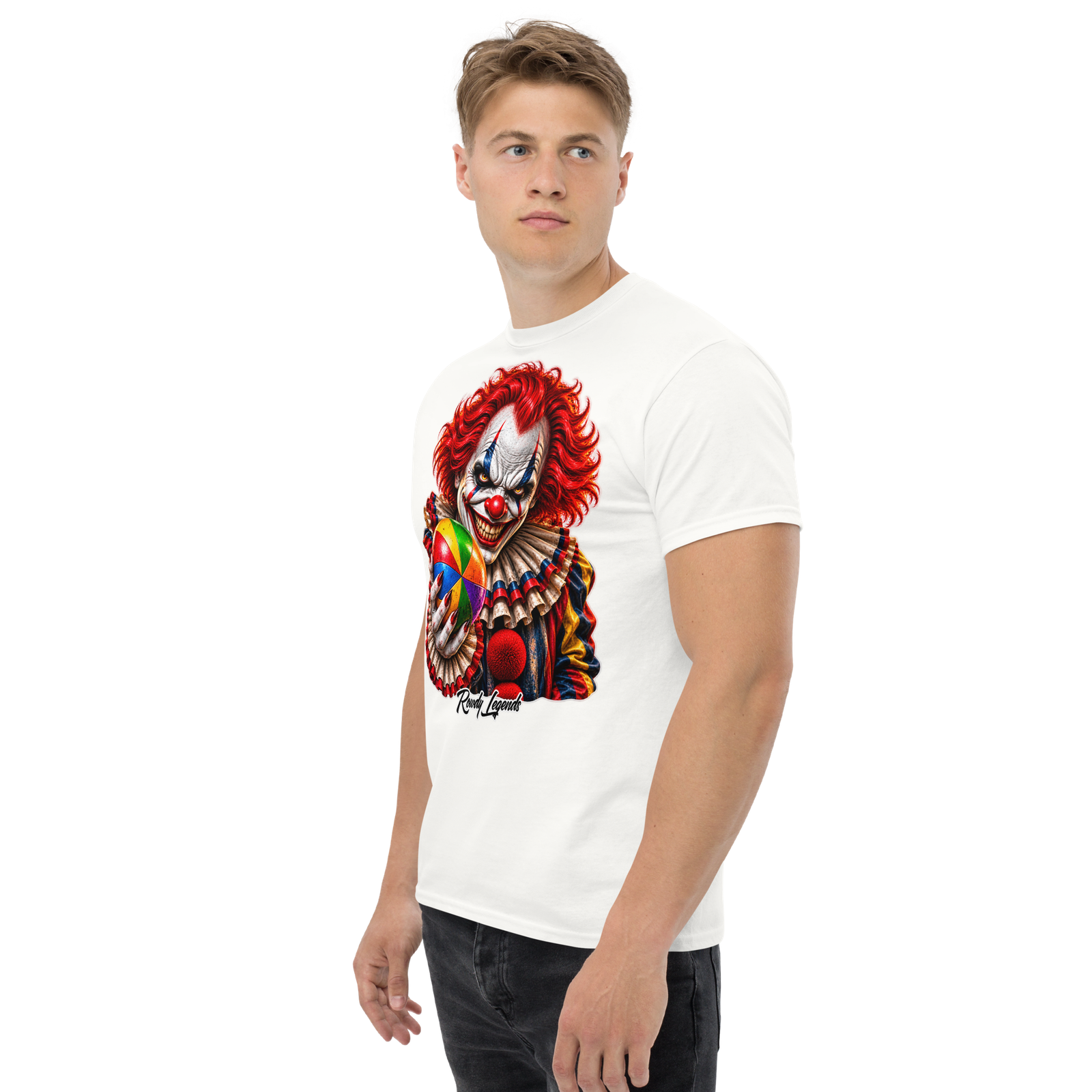 Rowdy Legends "Clown Holding A Colorful Ball" Unisex Classic Tee - Image 40